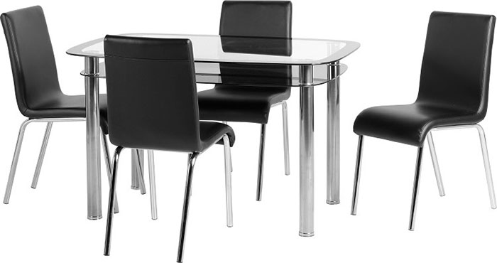 Harlequin Dining Set in Clear Glass With Black Border (4 Chairs)